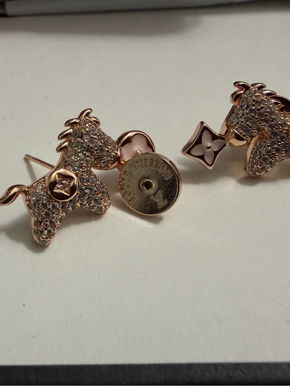 Louis Vuitton Horse Stud Earrings  Gold Tone Crystal Pavé